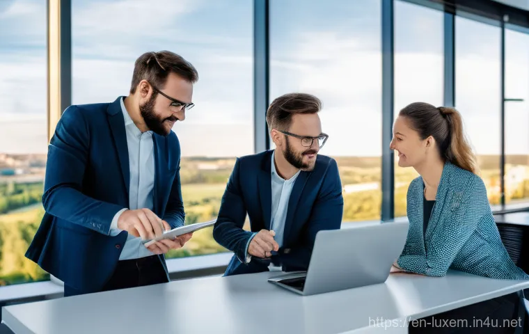 룩셈부르크 스타트업 창업 - **Prompt 1: Collaborative Innovation in a Modern Hub**
    "A vibrant, high-energy scene inside a mo...