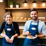 Home 10 룩셈부르크 어학연수 후기 - **A vibrant cafe scene in Luxembourg City.** Two young adult students, casually dressed in stylish e...