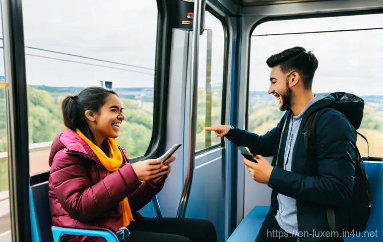 룩셈부르크 어학연수 후기 - **A vibrant cafe scene in Luxembourg City.** Two young adult students, casually dressed in stylish e...