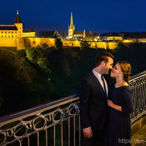 Home 21 룩셈부르크 야경 명소 - **A Romantic Evening Stroll on Chemin de la Corniche, Luxembourg City.**
A high-definition, cine...