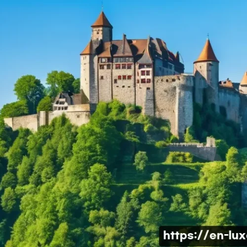 Home 33 룩셈부르크 건국 배경 - A detailed medieval fortress perched atop a rugged rocky hill at the crossroads of France, Germany, ...