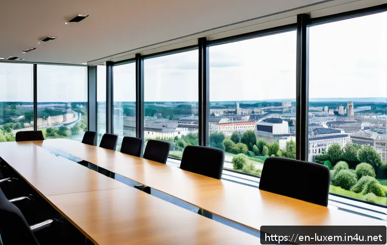 룩셈부르크와 스위스 비교 - A sophisticated modern office environment in Luxembourg City, featuring a diverse group of expatriat...